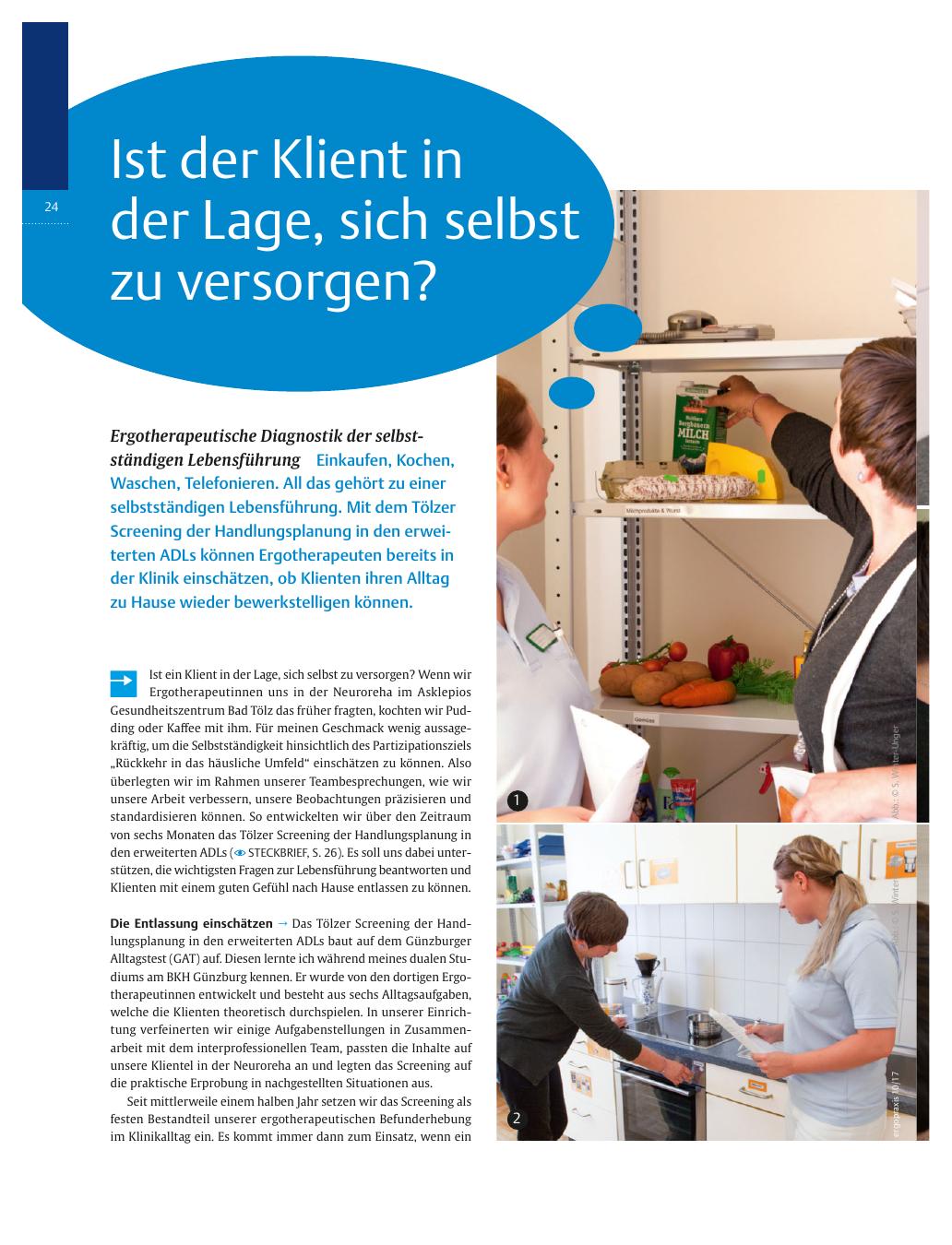Vorschauseite 1: Ergotherapeutische Diagnostik der selbstständigen Lebensführung – Ist der Klient in der Lage, sich selbst zu versorgen?