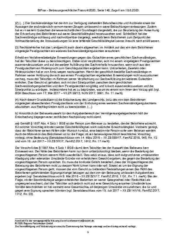 Vorschauseite 3: Zur Erforderlichkeit einer Betreuung bei Vorsorgevollmacht §§ 104 Nr. 2, 1896 Abs. 2, 1897 Abs. 4 BGB; § 26 FamFG