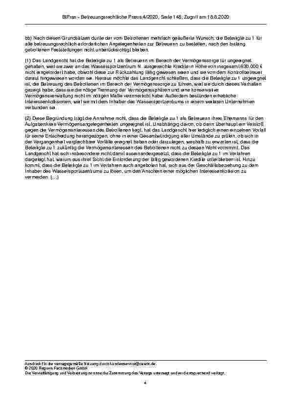 Vorschauseite 4: Zur Erforderlichkeit einer Betreuung bei Vorsorgevollmacht §§ 104 Nr. 2, 1896 Abs. 2, 1897 Abs. 4 BGB; § 26 FamFG