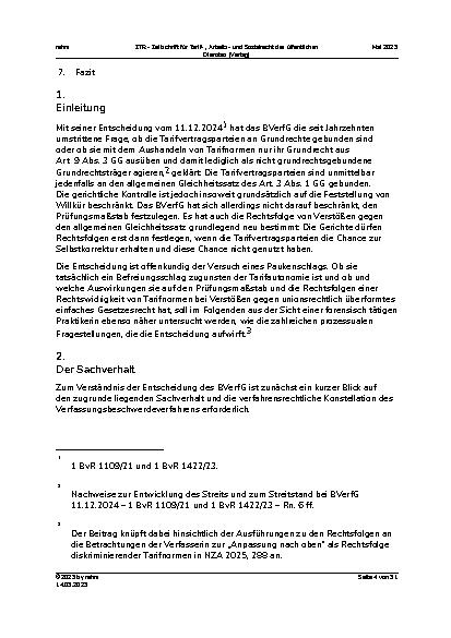 Vorschauseite 4: Der Beschluss des BVerfG vom 11. Dezember 2024 – Stärkung der Tarifautonomie oder mehr Fragen als Antworten?