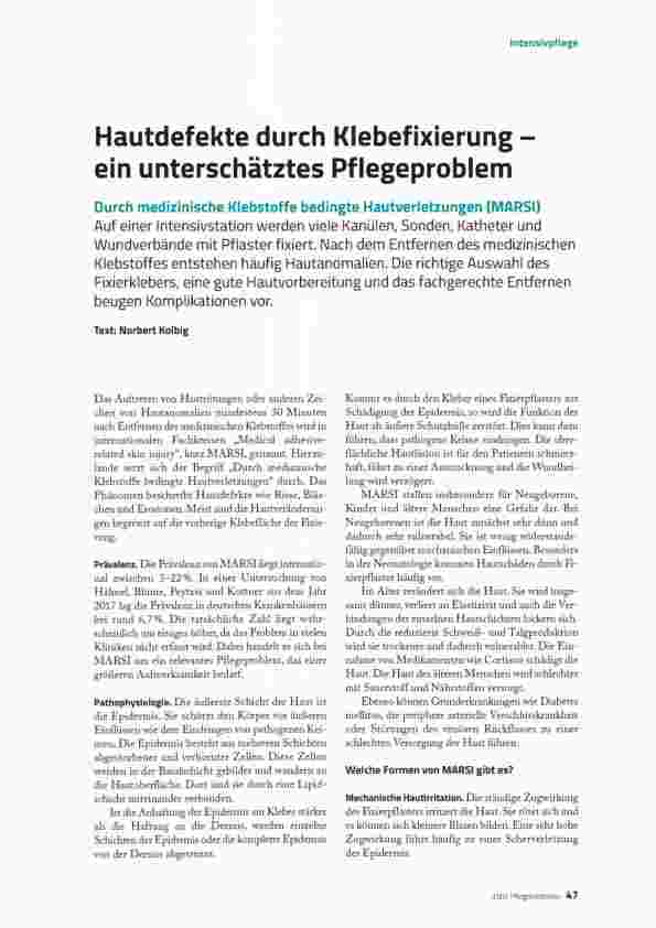 Vorschauseite 1: Hautdefekte durch Klebefixierung - ein unterschätztes Pflegeproblem