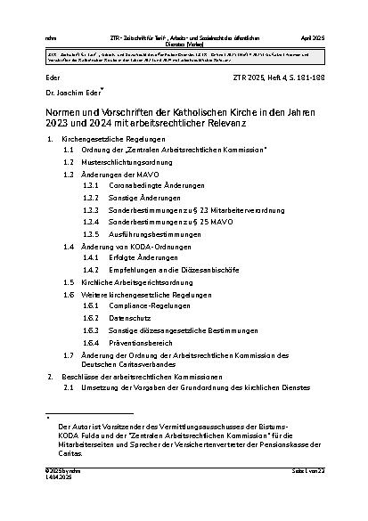Vorschauseite 1: Normen und Vorschriften der Katholischen Kirche in den Jahren 2023 und 2024 mit arbeitsrechtlicher Relevanz