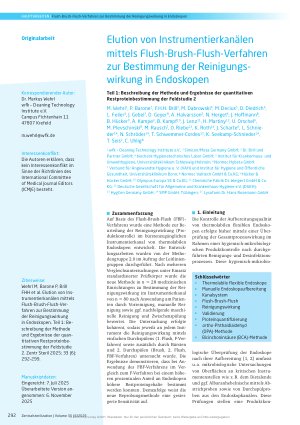 Vorschauseite 1: Elution von Instrumentierkanälen mittels Flush-Brush-Flush-Verfahren zur Bestimmung der Reinigungswirkung in Endoskopen