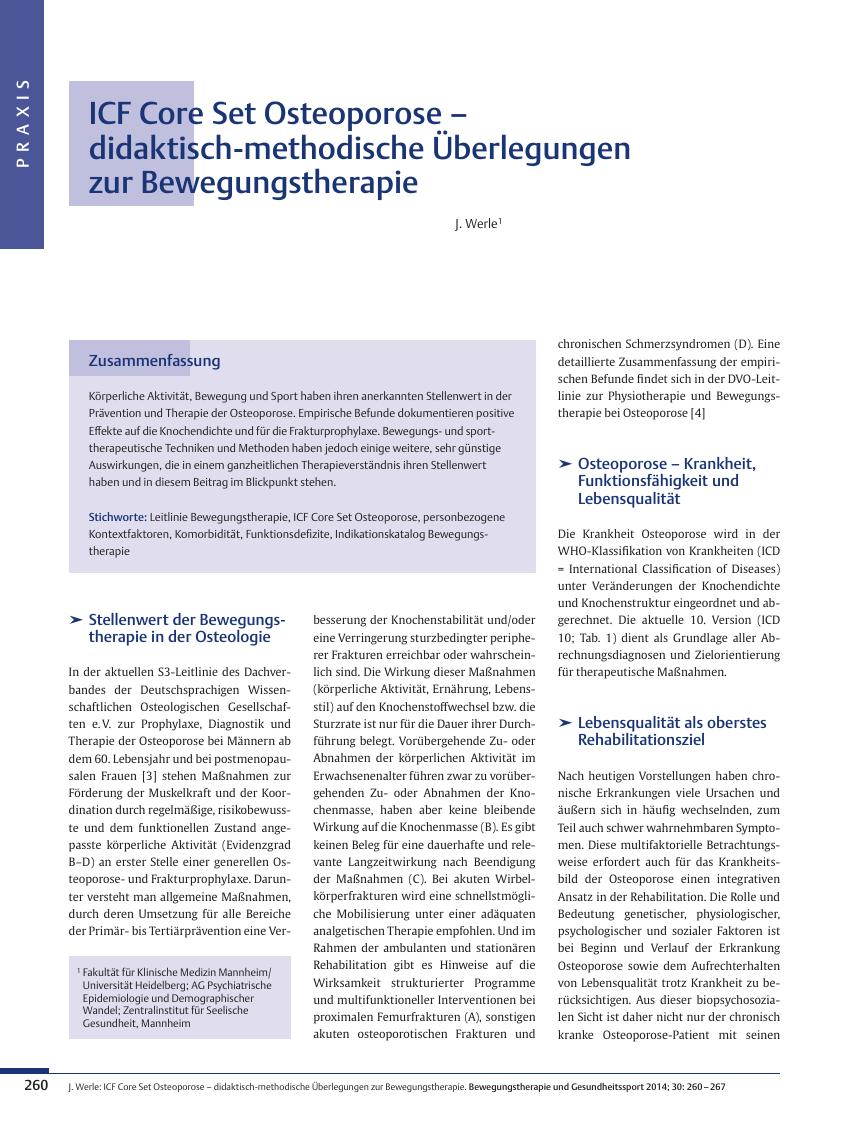 Vorschauseite 1: ICF Core Set Osteoporose – didaktisch-methodische Überlegungen zur Bewegungstherapie