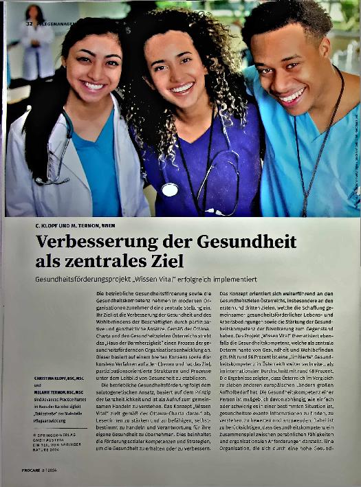Vorschauseite 1: Verbesserung der Gesundheit als zentrales Ziel Gesundheitsförderungsprojekt „Wissen Vital" erfolgreich implementiert.