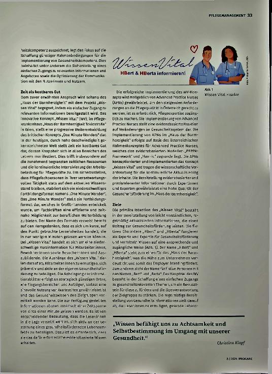 Vorschauseite 2: Verbesserung der Gesundheit als zentrales Ziel Gesundheitsförderungsprojekt „Wissen Vital" erfolgreich implementiert.