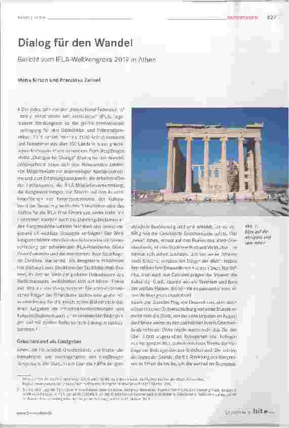 Vorschauseite 1: Dialog für den Wandel Bericht vom IFLA-Weltkongress 2019 in Athen