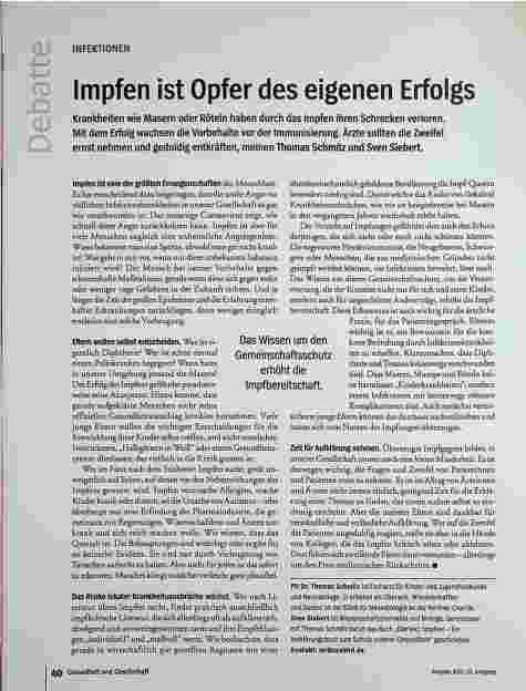 Vorschauseite 1: Impfen ist Opfer des eigenen Erfolgs.