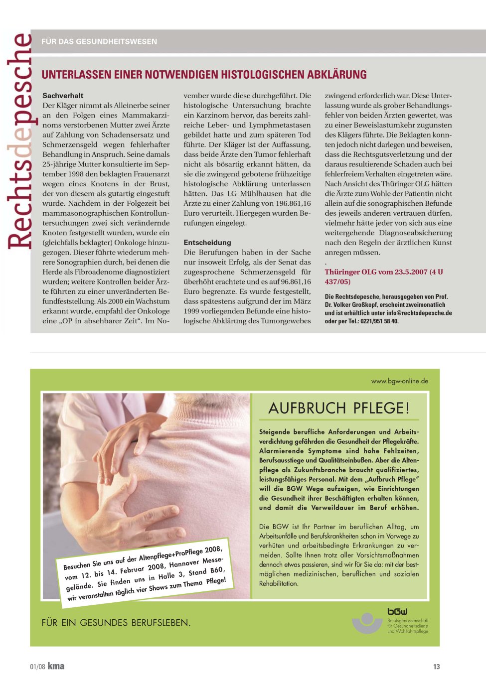 Vorschauseite 1: Unterlassen einer notwendigen histologischen Abklärung
