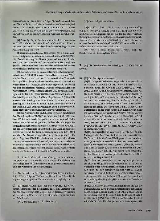 Vorschauseite 2: Minderheitenschutz bei der Wahl zum erweiterten Vorstand eines Personalrats