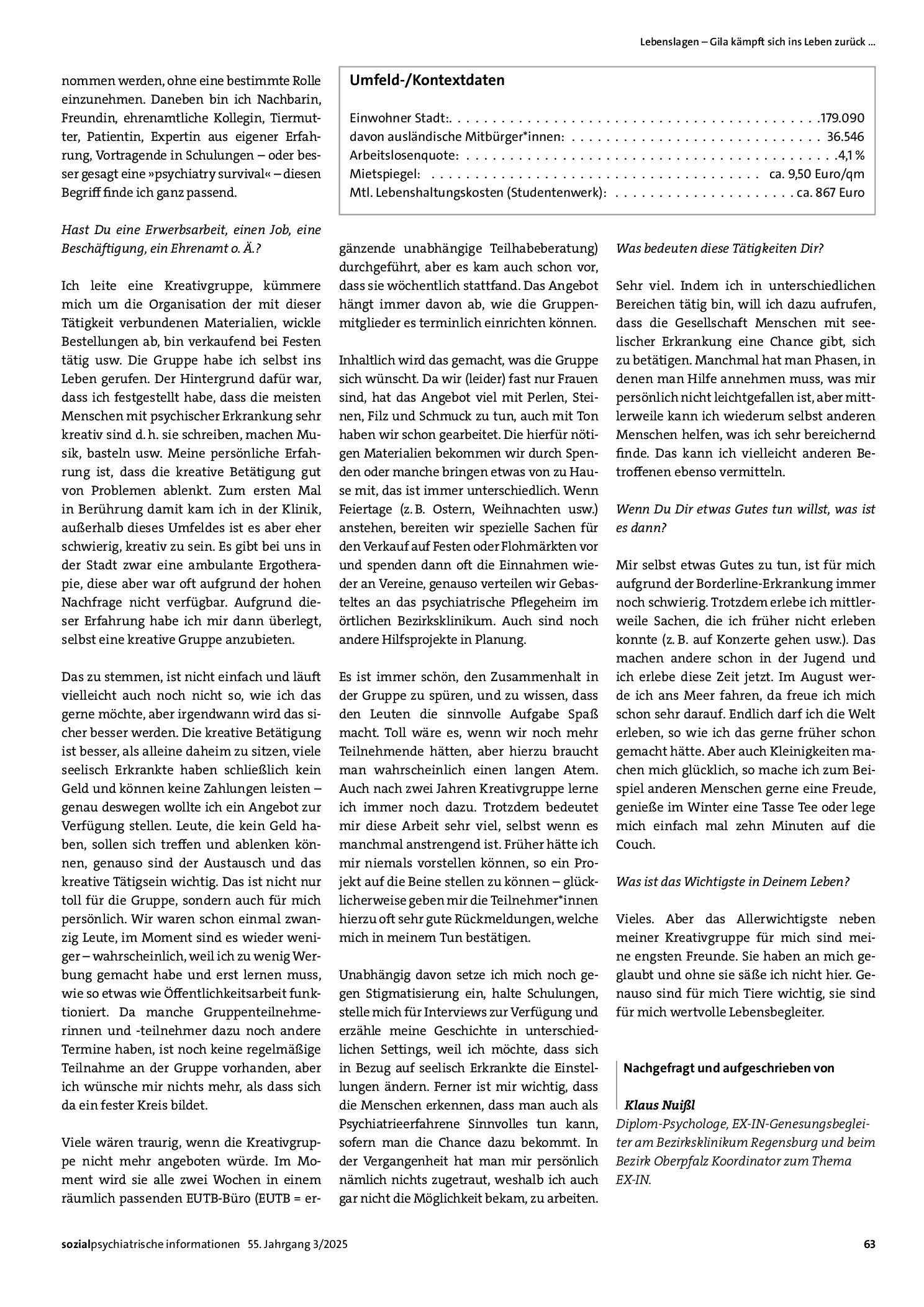 Vorschauseite 2: Lebenslagen – Gila kämpft sich ins Leben zurück