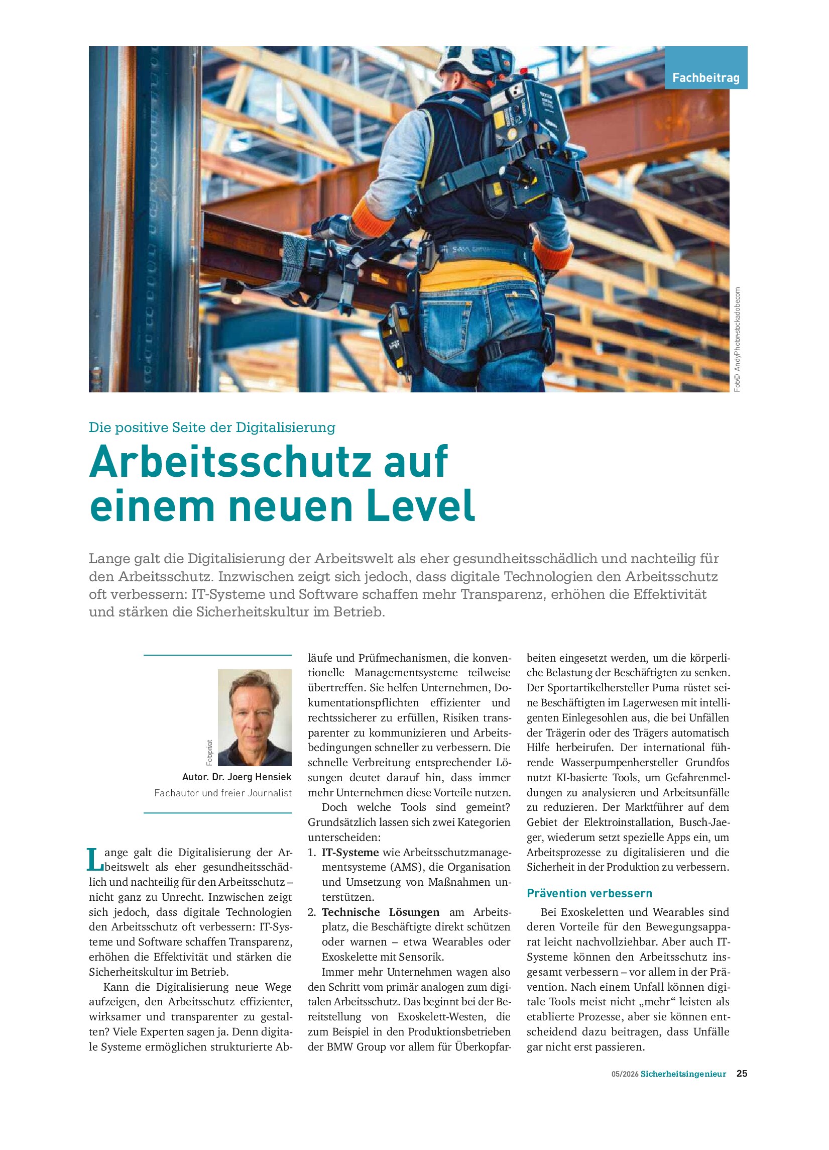 Vorschauseite 1: Die positive Seite der Digitalisierung – Arbeitsschutz auf einem neuen Level