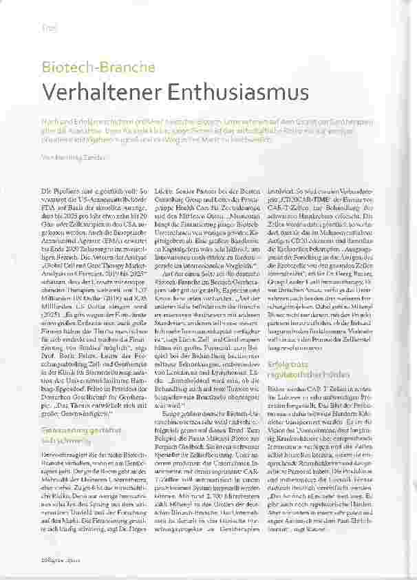Vorschauseite 1: Biotech-Branche Verhaltener Enthusiasmus
