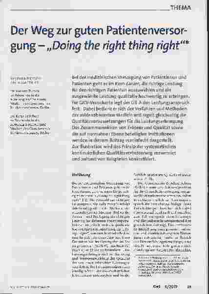 Vorschauseite 1: Der Weg zur guten Patientenversorgung – "Doing the right thing right"