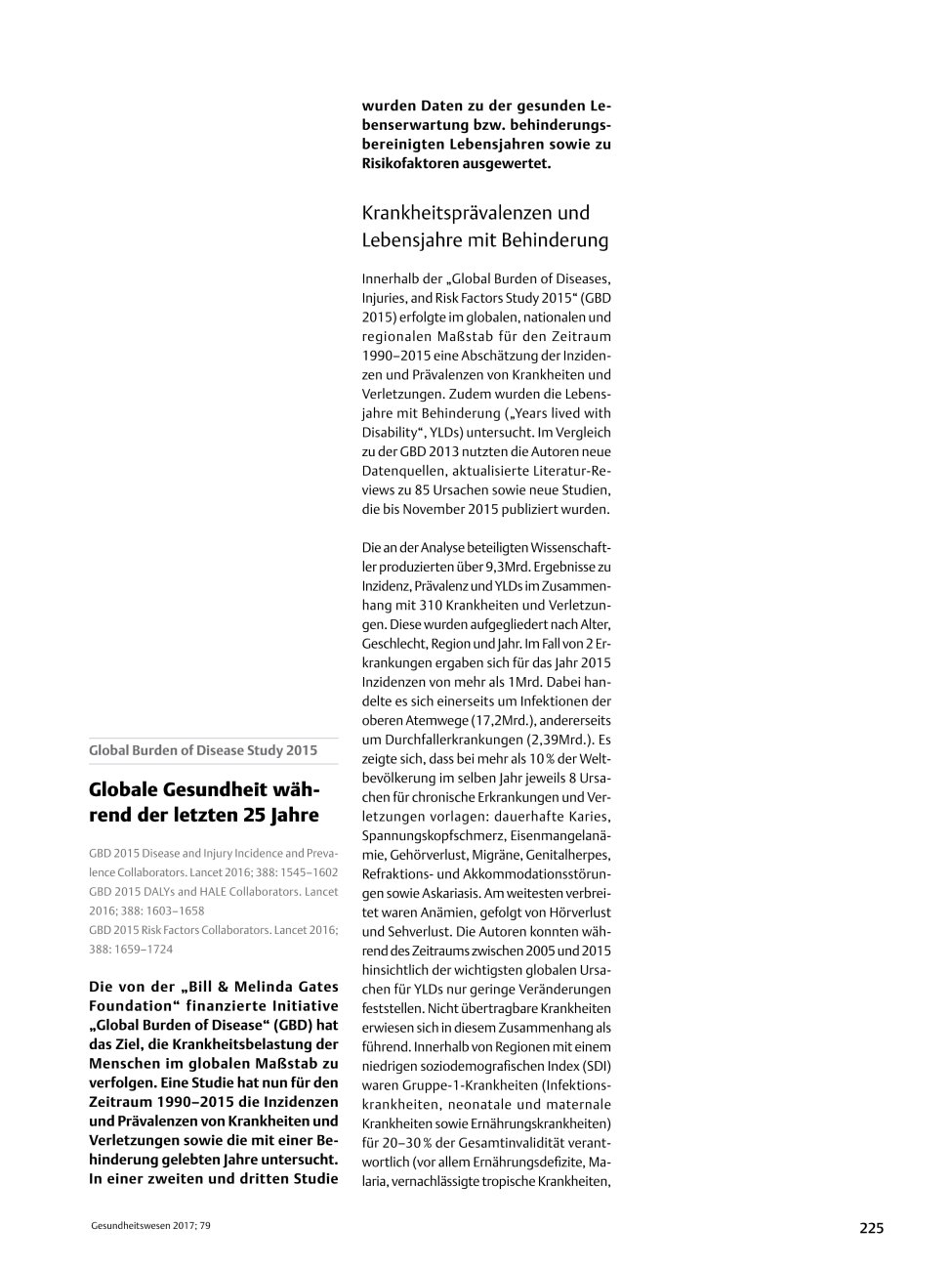 Vorschauseite 1: Globale Gesundheit während der letzten 25 Jahre