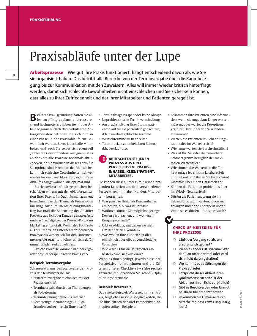 Vorschauseite 1: Arbeitsprozesse ? Praxisabläufe unter der Lupe
