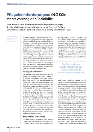 Vorschauseite 1: Pflegeheimforderungen: OLG Köln stärkt Vorrang der Sozialhilfe