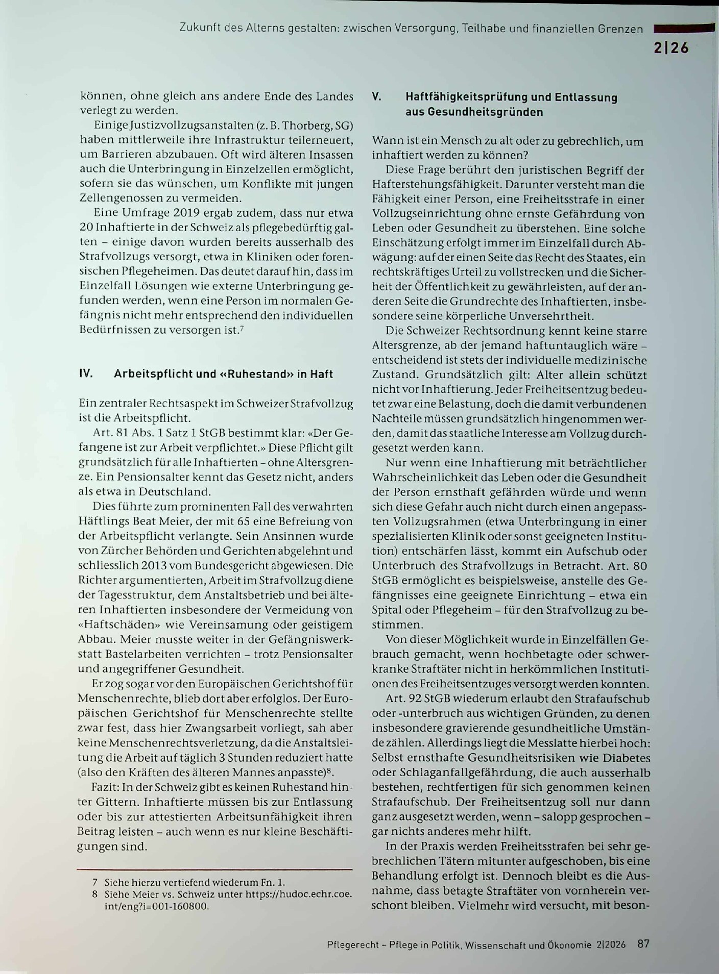 Vorschauseite 3: Alternde Gefängnispopulation: Herausforderungen für Strafvollzug und Gesundheit sowie Pflegeappell