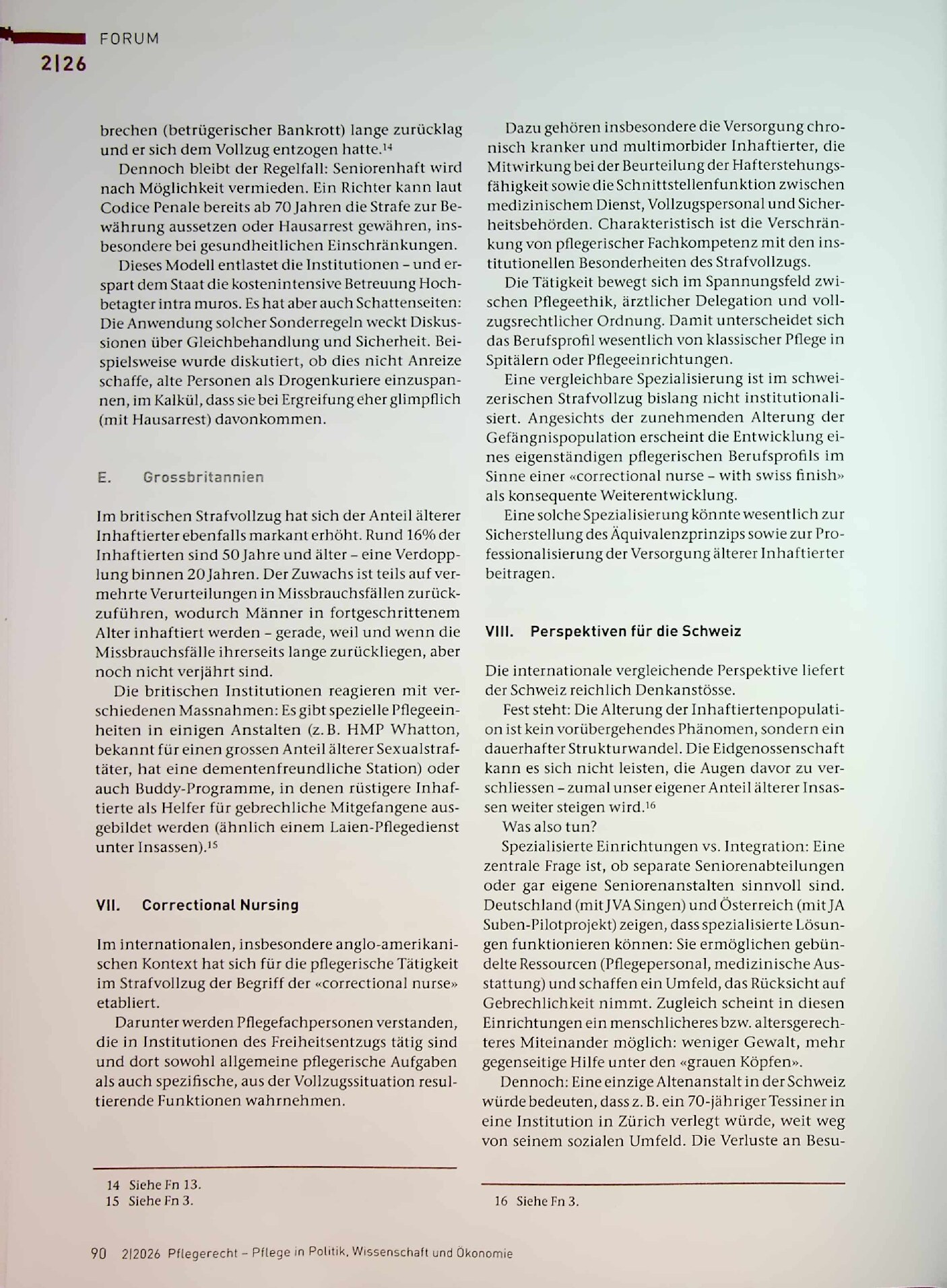 Vorschauseite 6: Alternde Gefängnispopulation: Herausforderungen für Strafvollzug und Gesundheit sowie Pflegeappell