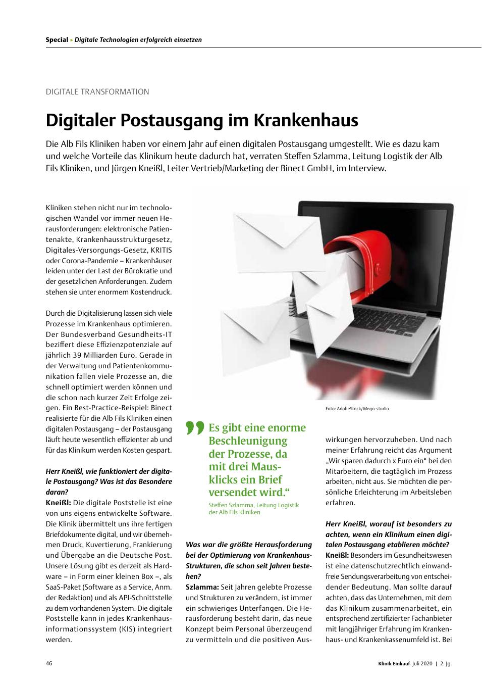 Vorschauseite 1: Digitale Transformation: Digitaler Postausgang im Krankenhaus