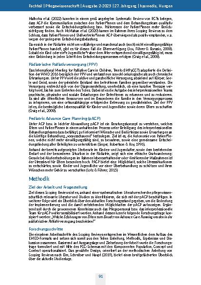 Vorschauseite 3: Advance Care Planning in der Pädiatrie Ein Blick auf Eltern von Kindern und Jugendlichen im Rahmen der pädiatrischen Palliativversorgung – Ein Scoping Review