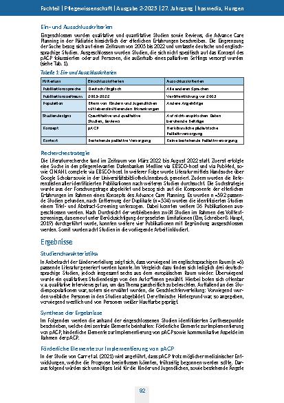 Vorschauseite 4: Advance Care Planning in der Pädiatrie Ein Blick auf Eltern von Kindern und Jugendlichen im Rahmen der pädiatrischen Palliativversorgung – Ein Scoping Review