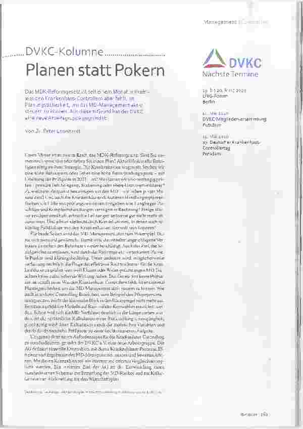 Vorschauseite 1: DVKC-Kolumne. .. .. .. .. .. .. .. .. .. Planen statt Pokern