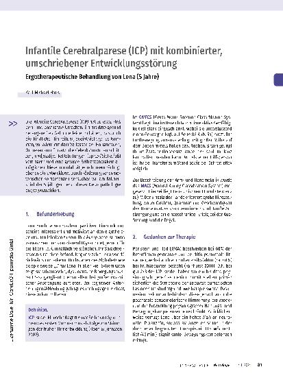 Vorschauseite 1: Infantile Zerebralparese (ICP) mit kombinierter, umschriebener Entwicklungsstörung. Ergotherapeutische Behandlung von Lena (5 Jahre).