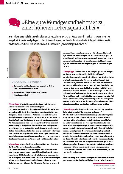 Vorschauseite 1: "»Eine gute Mundgesundheit trägt zu einer höheren Lebensqualität bei.«"