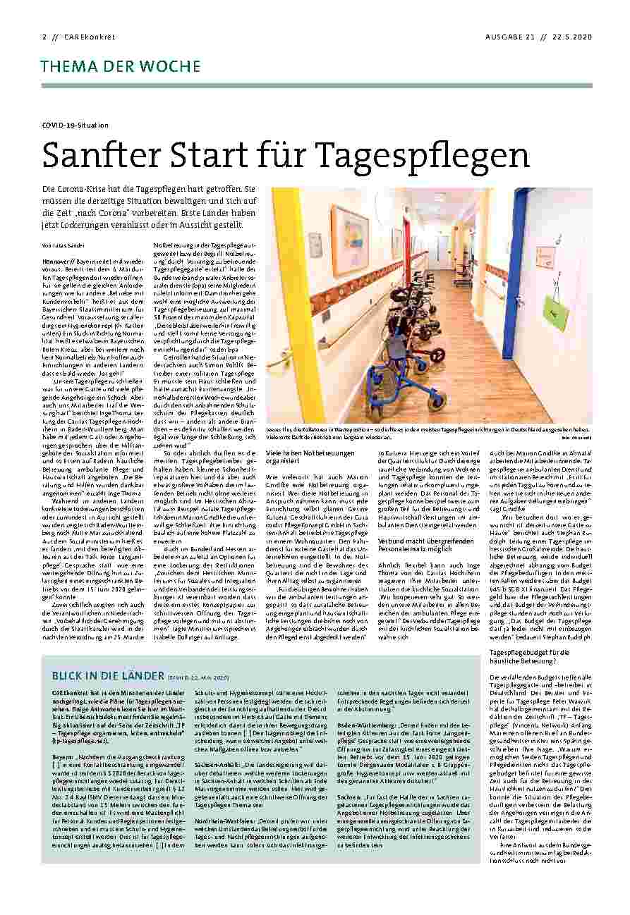 Vorschauseite 1: Sanfter Start für Tagespflegen