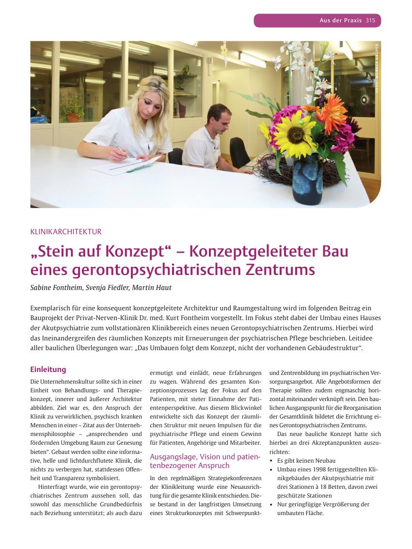 Vorschauseite 1: „Stein auf Konzept“ – Konzeptgeleiteter Bau eines gerontopsychiatrischen Zentrums