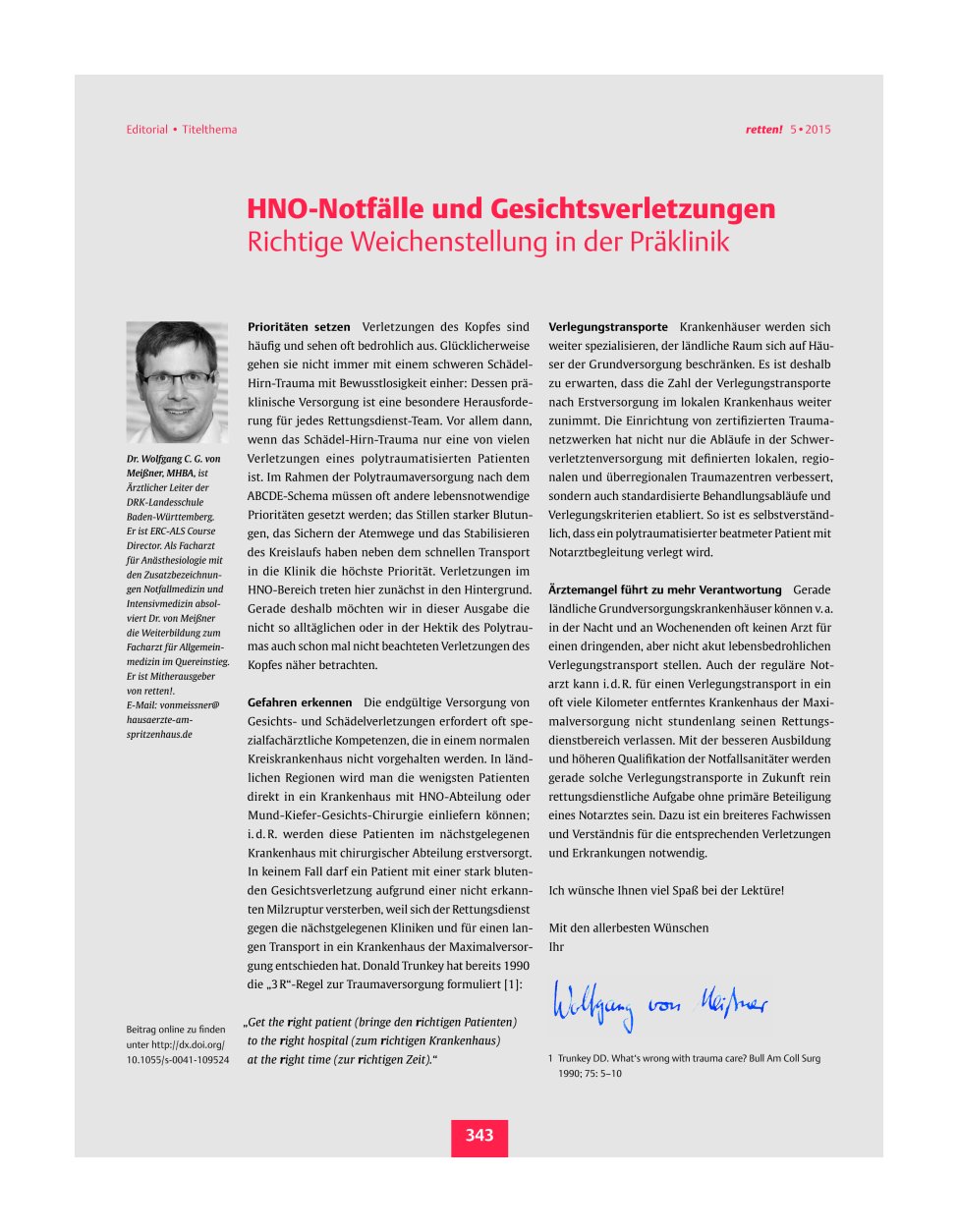 Vorschauseite 1: HNO-Notfälle und Gesichtsverletzungen – Richtige Weichenstellung in der Präklinik
