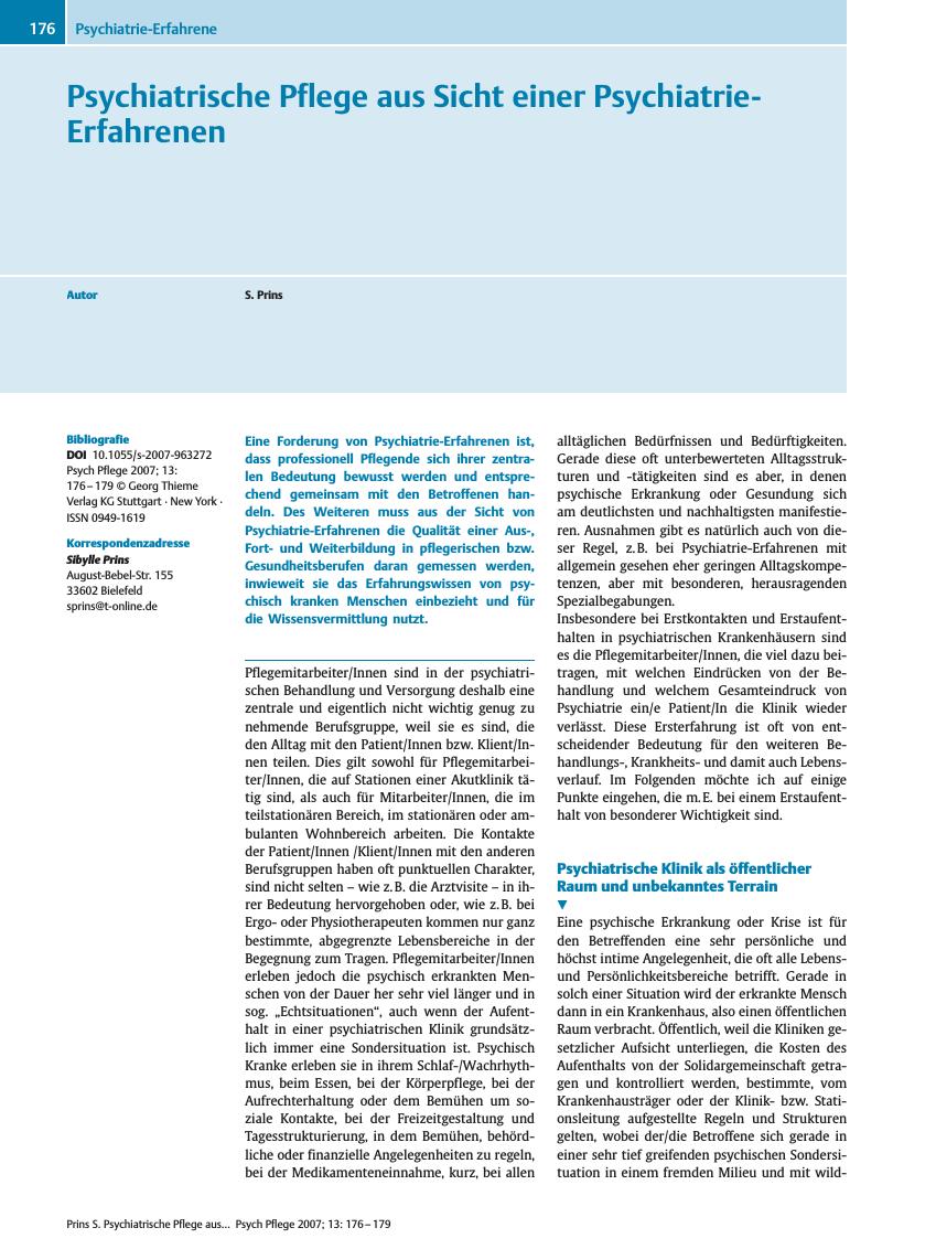 Vorschauseite 1: Psychiatrische Pflege aus Sicht einer Psychiatrie-Erfahrenen