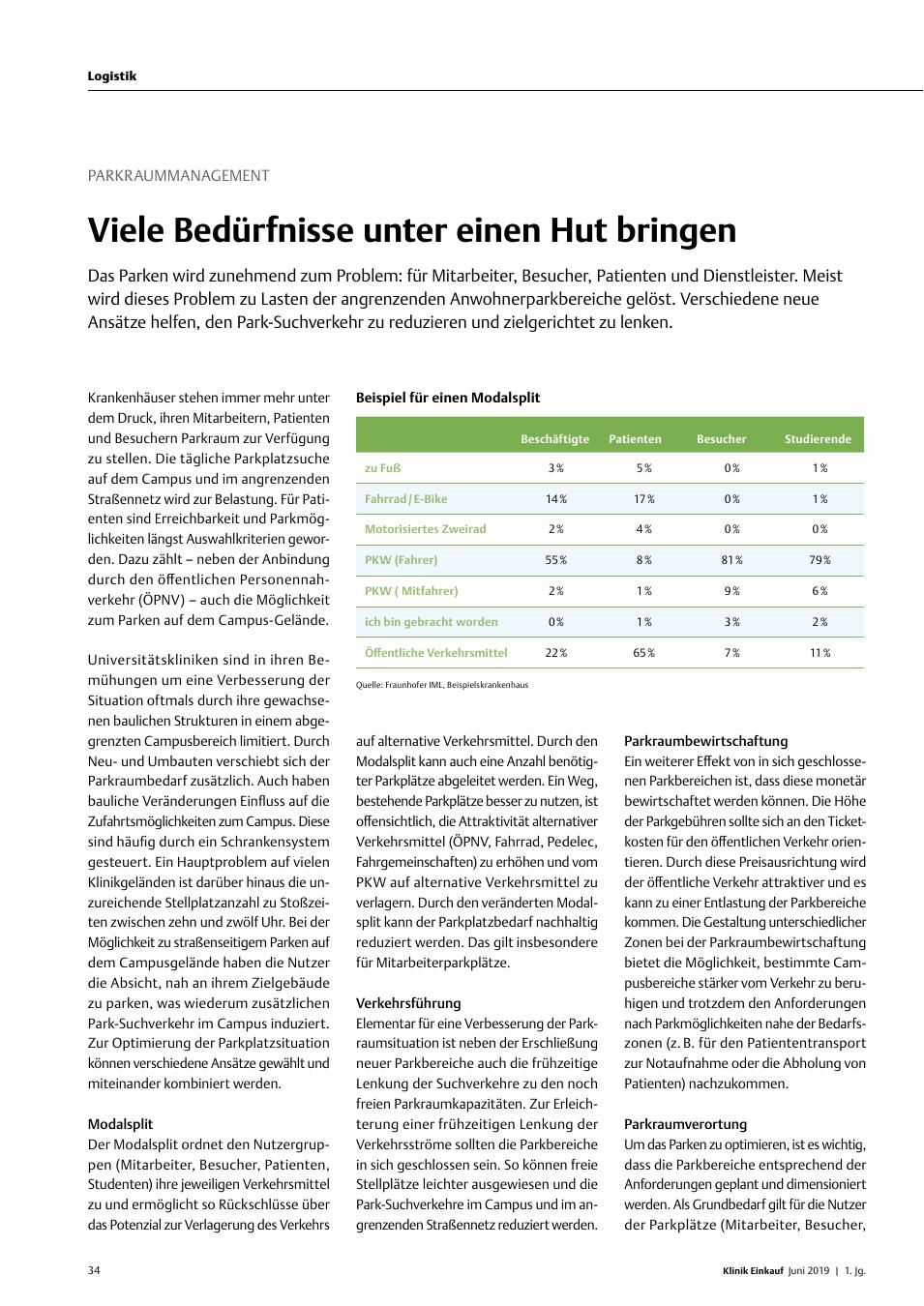 Vorschauseite 1: Parkraummanagement: Viele Bedürfnisse unter Einen Hut Bringen