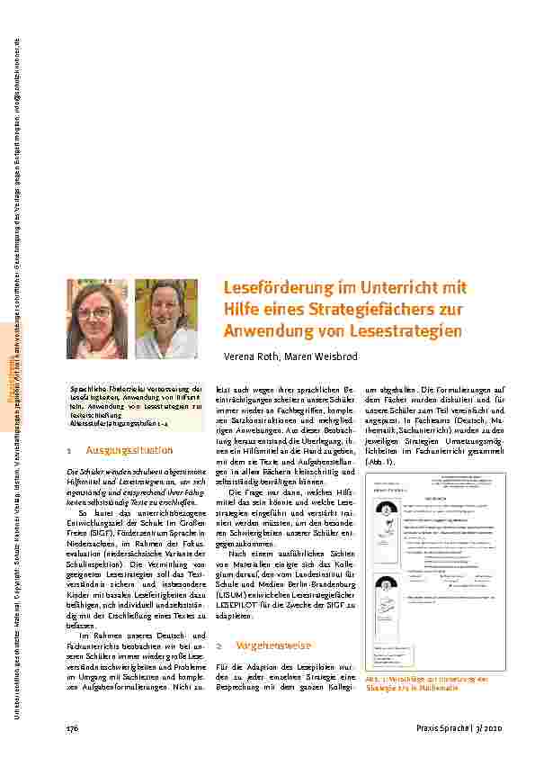 Vorschauseite 1: Leseförderung im Unterricht mit Hilfe eines Strategiefächers zur Anwendung von Lesestrategien