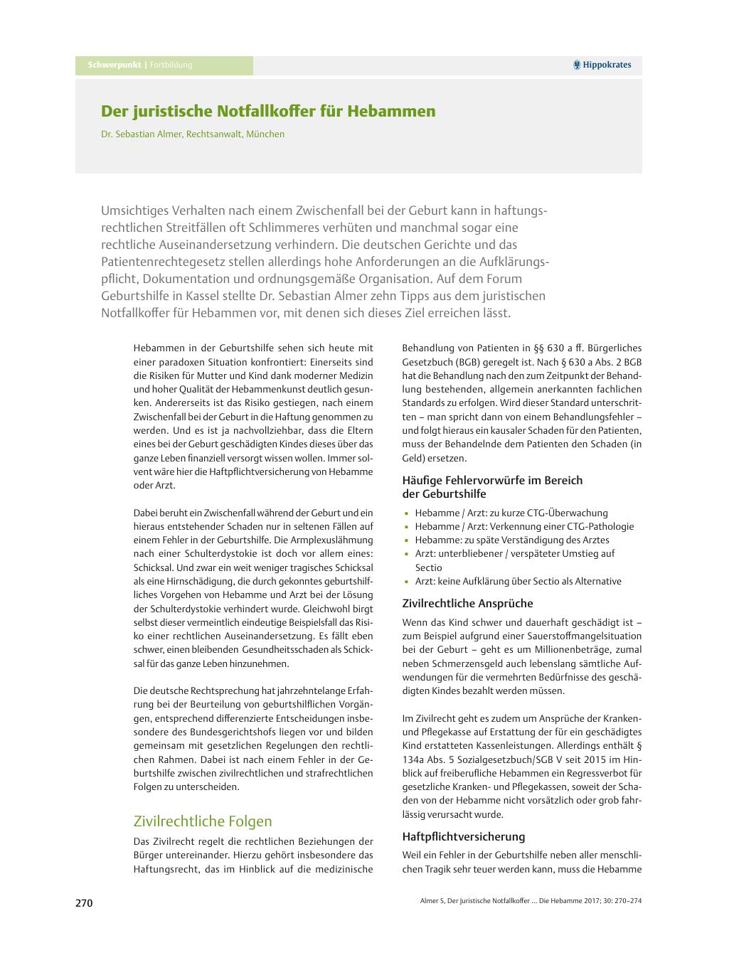 Vorschauseite 1: Der juristische Notfallkoffer für Hebammen