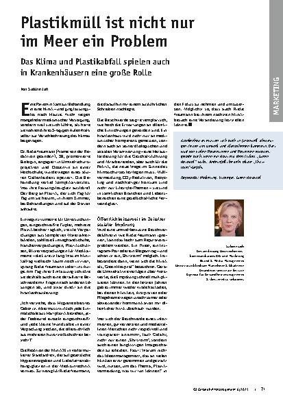 Vorschauseite 1: Plastikmüll ist nicht nur im Meer ein Problem Das Klima und Plastikabfall spielen auch in Krankenhäusern eine große Rolle
