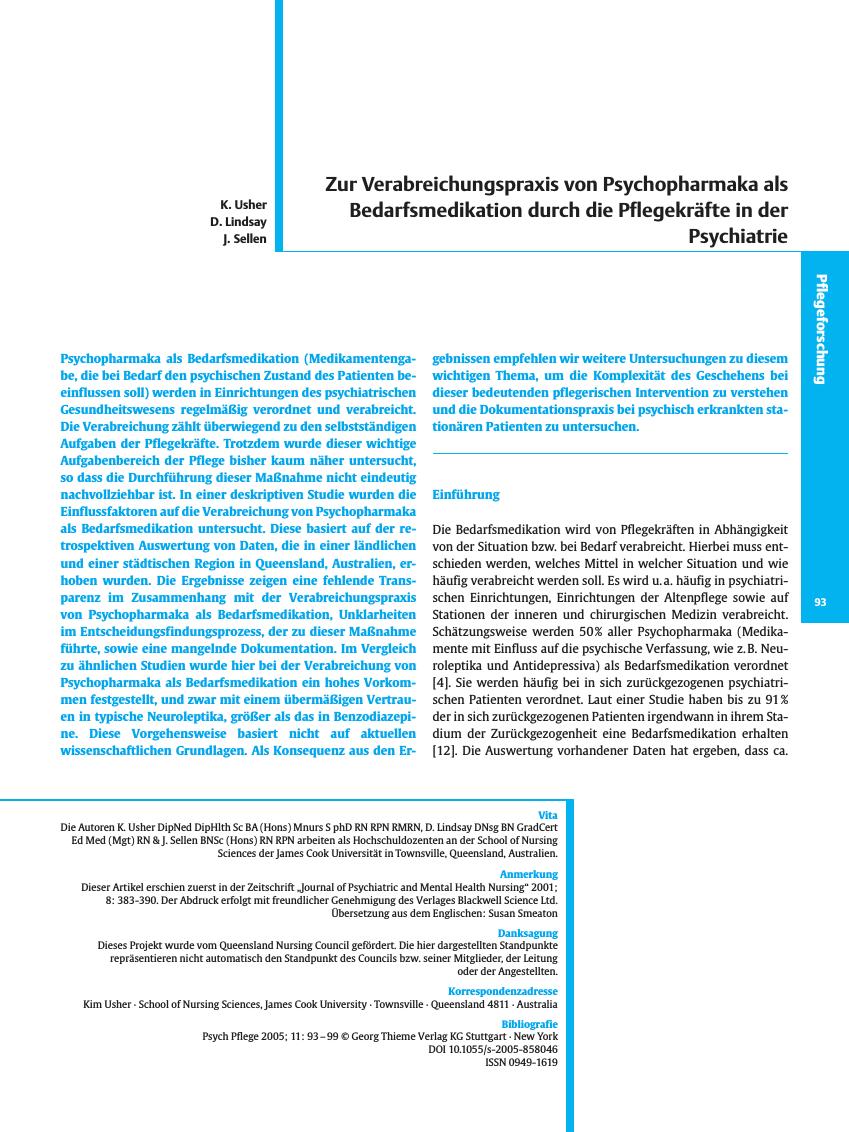 Vorschauseite 1: Zur Verabreichungspraxis von Psychopharmaka als Bedarfsmedikation durch die Pflegekräfte in der Psychiatrie