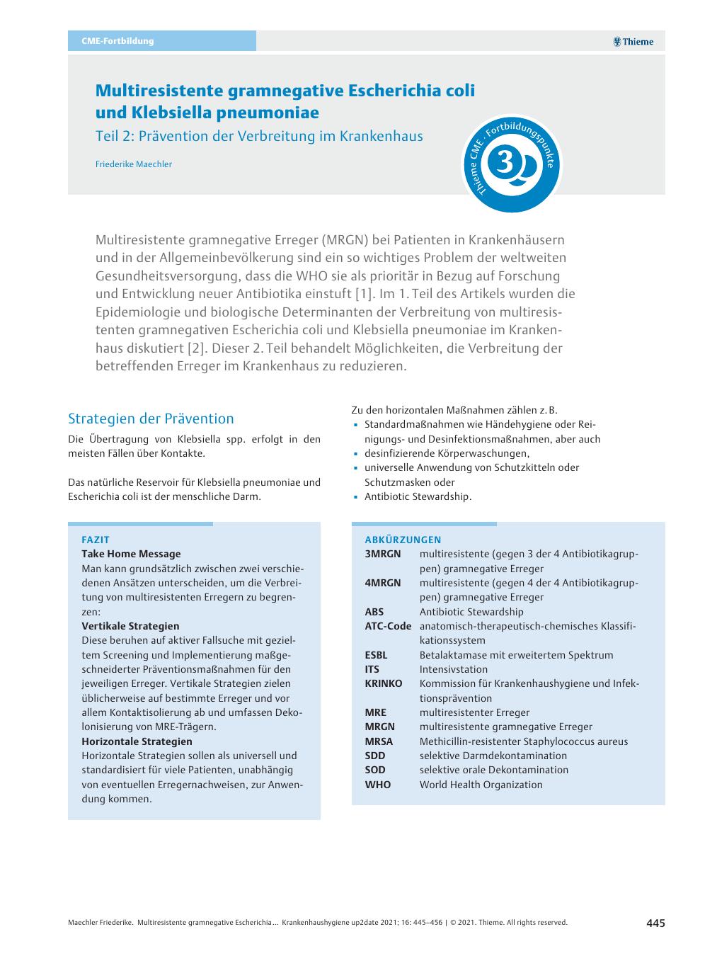 Vorschauseite 1: Multiresistente gramnegative Escherichia coli und Klebsiella pneumoniae