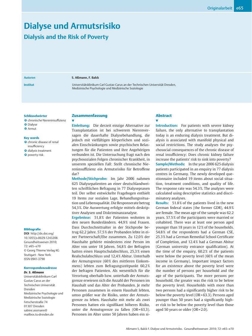 Vorschauseite 1: Dialyse und Armutsrisiko