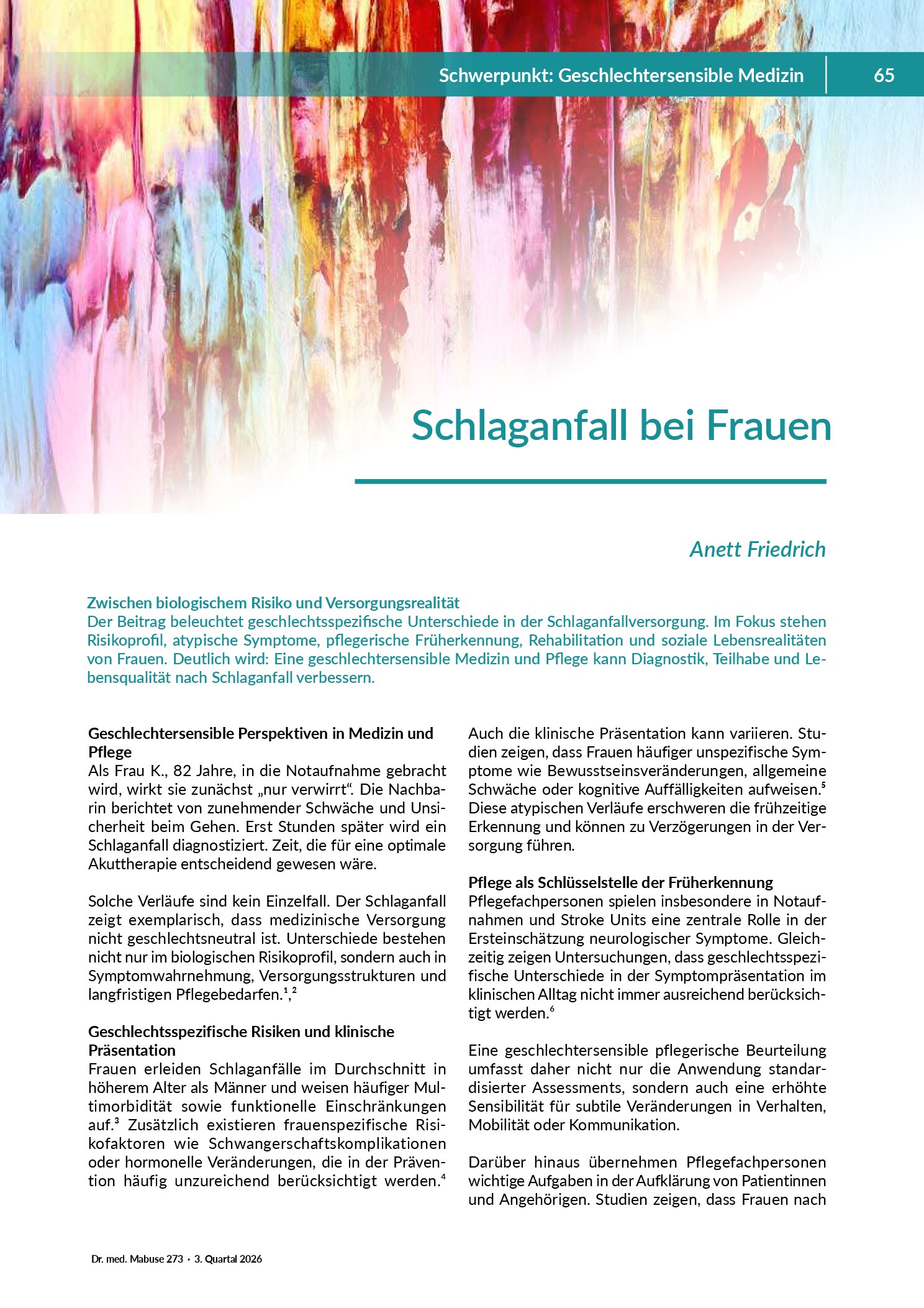 Vorschau: Schlaganfall bei Frauen