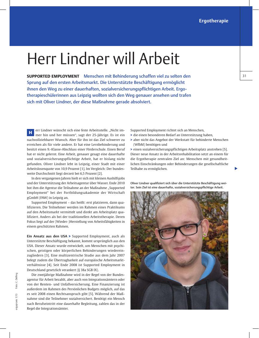 Vorschauseite 1: Supported Employment ? Herr Lindner will Arbeit