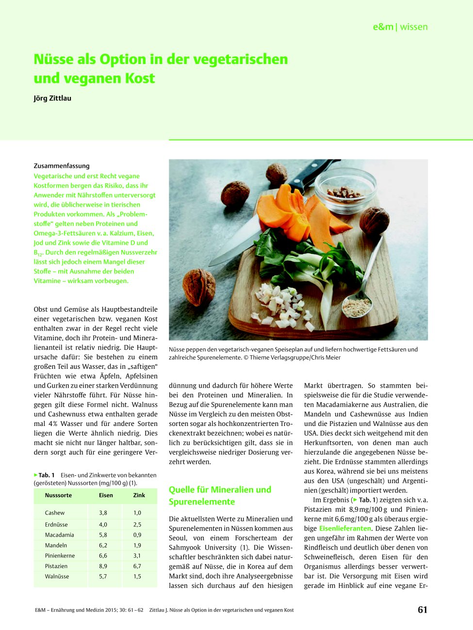 Vorschauseite 1: Nüsse als Option in der vegetarischen und veganen Kost