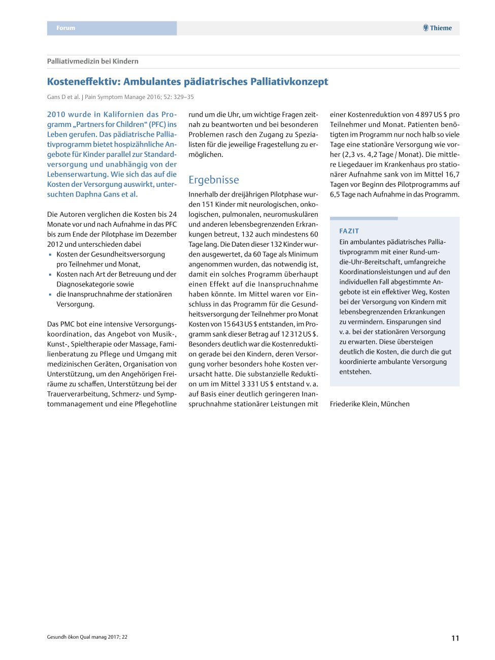 Vorschauseite 1: Palliativmedizin bei Kindern ? Kosteneffektiv: Ambulantes pädiatrisches Palliativkonzept