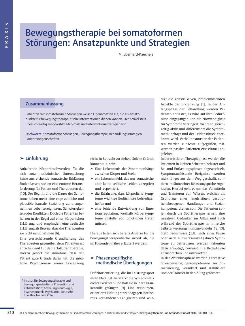 Vorschauseite 1: Bewegungstherapie bei somatoformen Störungen: Ansatzpunkte und Strategien