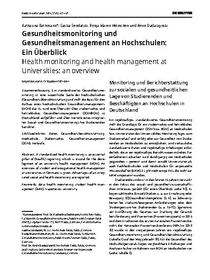 Vorschauseite 1: Gesundheitsmonitoring und Gesundheitsmanagement an Hochschulen: Ein Überblick