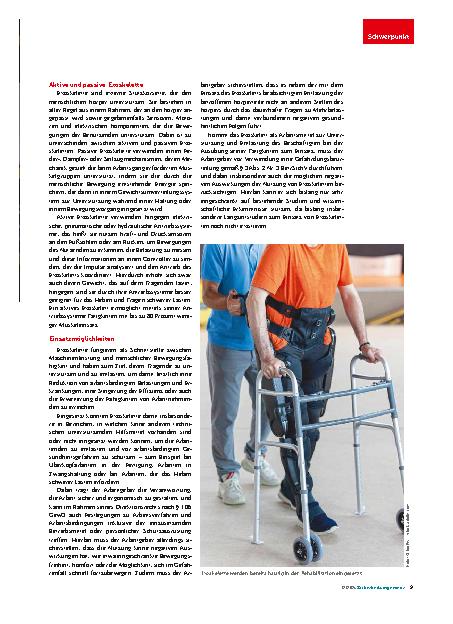 Vorschauseite 2: Rechtliche Aspekte beim Einsatz von Exoskeletten. Regulatorischer Rahmen nötig.