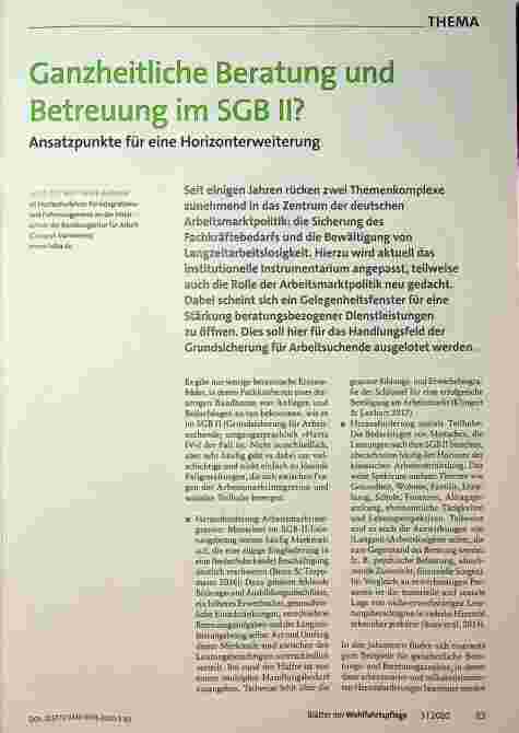 Vorschauseite 1: Ganzheitliche Beratung und Betreuung im SGB II? Ansatzpunkte für eine Horizonteerweiterung
