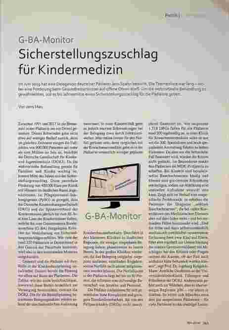 Vorschauseite 1: G-BA-Monitor Sicherstellungszuschlag für Kindermedizin