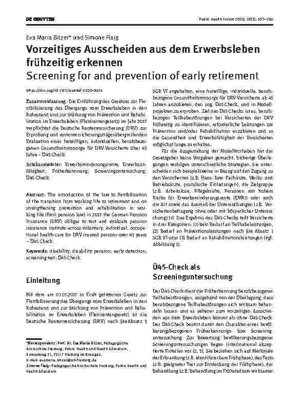 Vorschauseite 1: Vorzeitiges Ausscheiden aus dem Erwerbsleben frühzeitig erkennen
